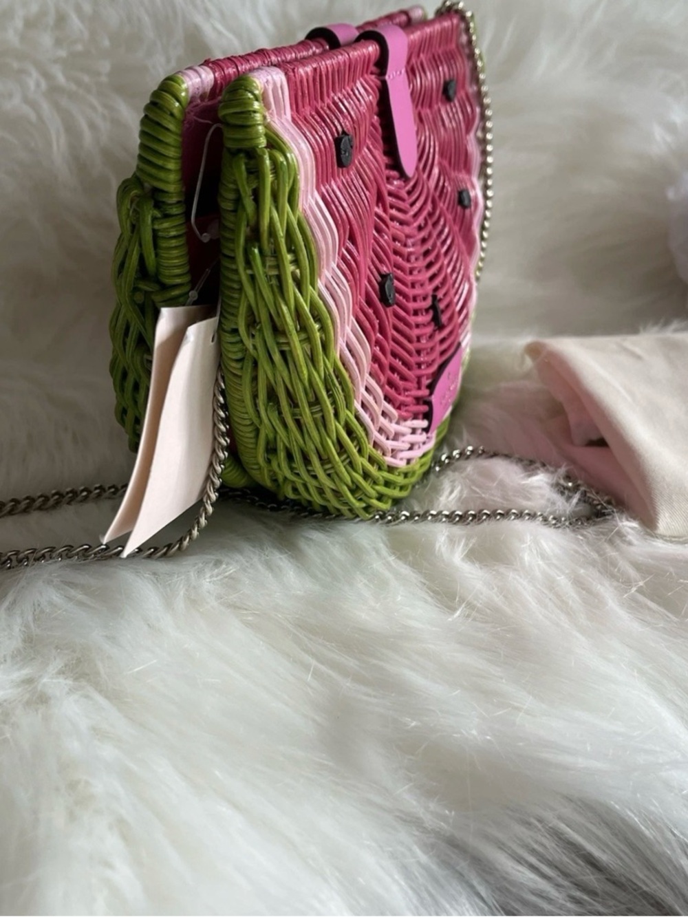 Kate Spade New York Picnic Perfect Watermelon Crossbody Wicker leather bag purse - Picture 7 of 9